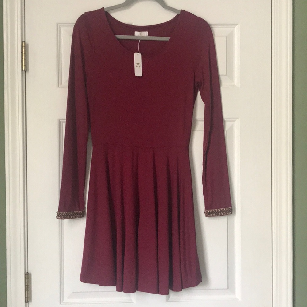 NWT! Burgundy dress with gold detail on sleeves
